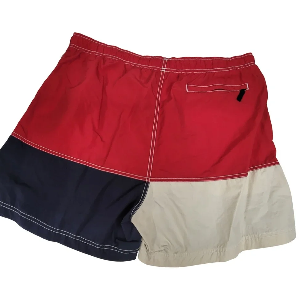 Vintage Nautica Mens‎ Swim Trunks Shorts NS-83 Color Block Red Blue Beige Large